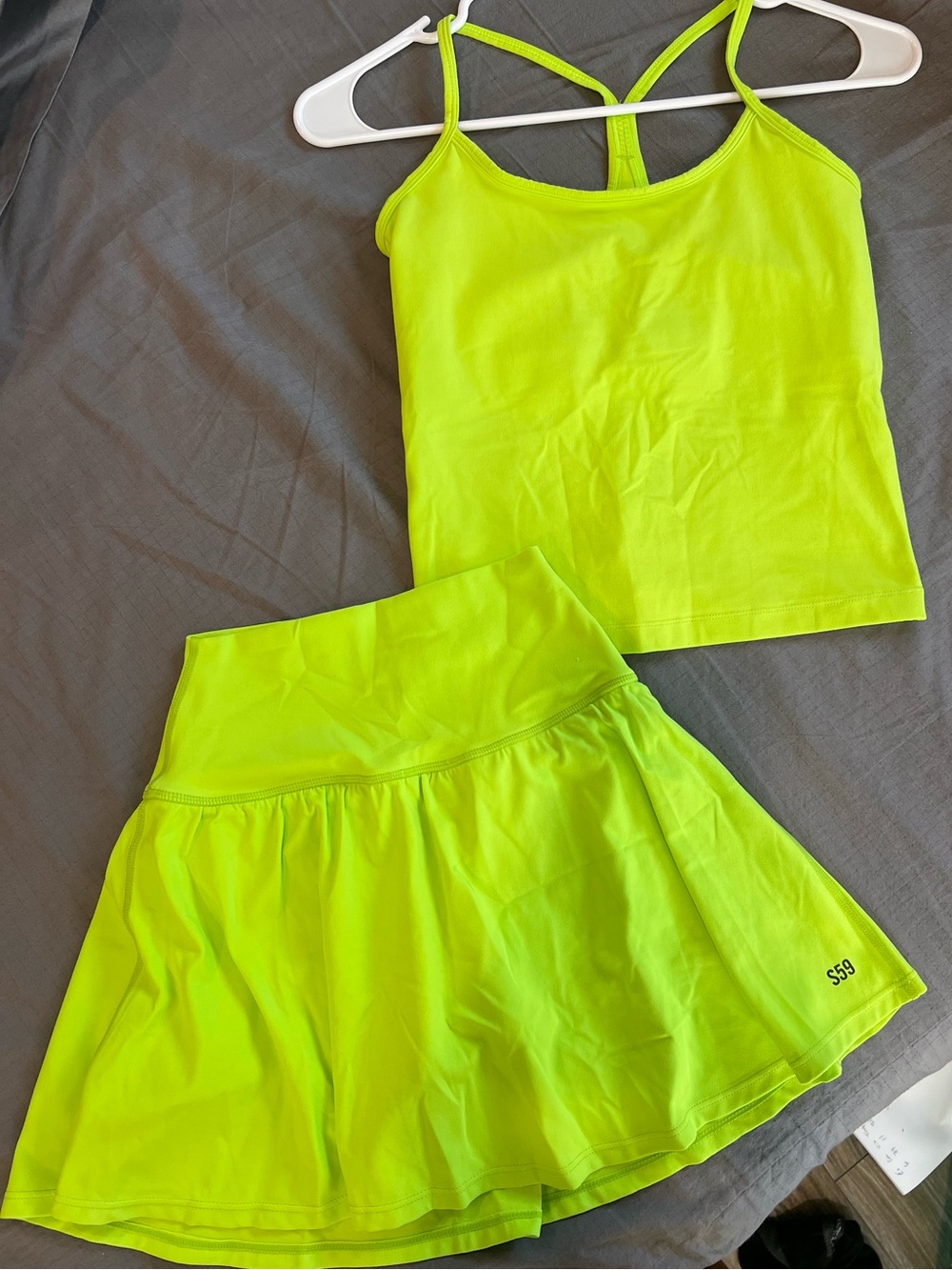 Splits59 Neon Lime Sports Tank + Skirt set NWOT